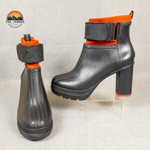 Sorel Medina III Black High Chunky Heel Platform Rain Boot Women's Size 9